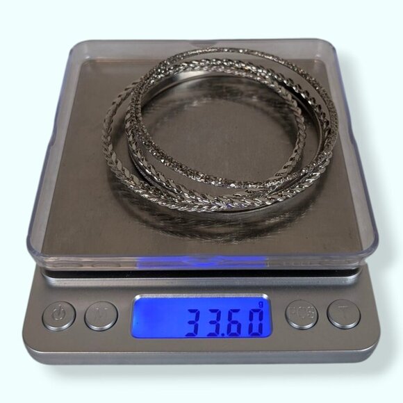 Set of 6 Silver Tone Bangle Bracelets - Picture 4 of 4